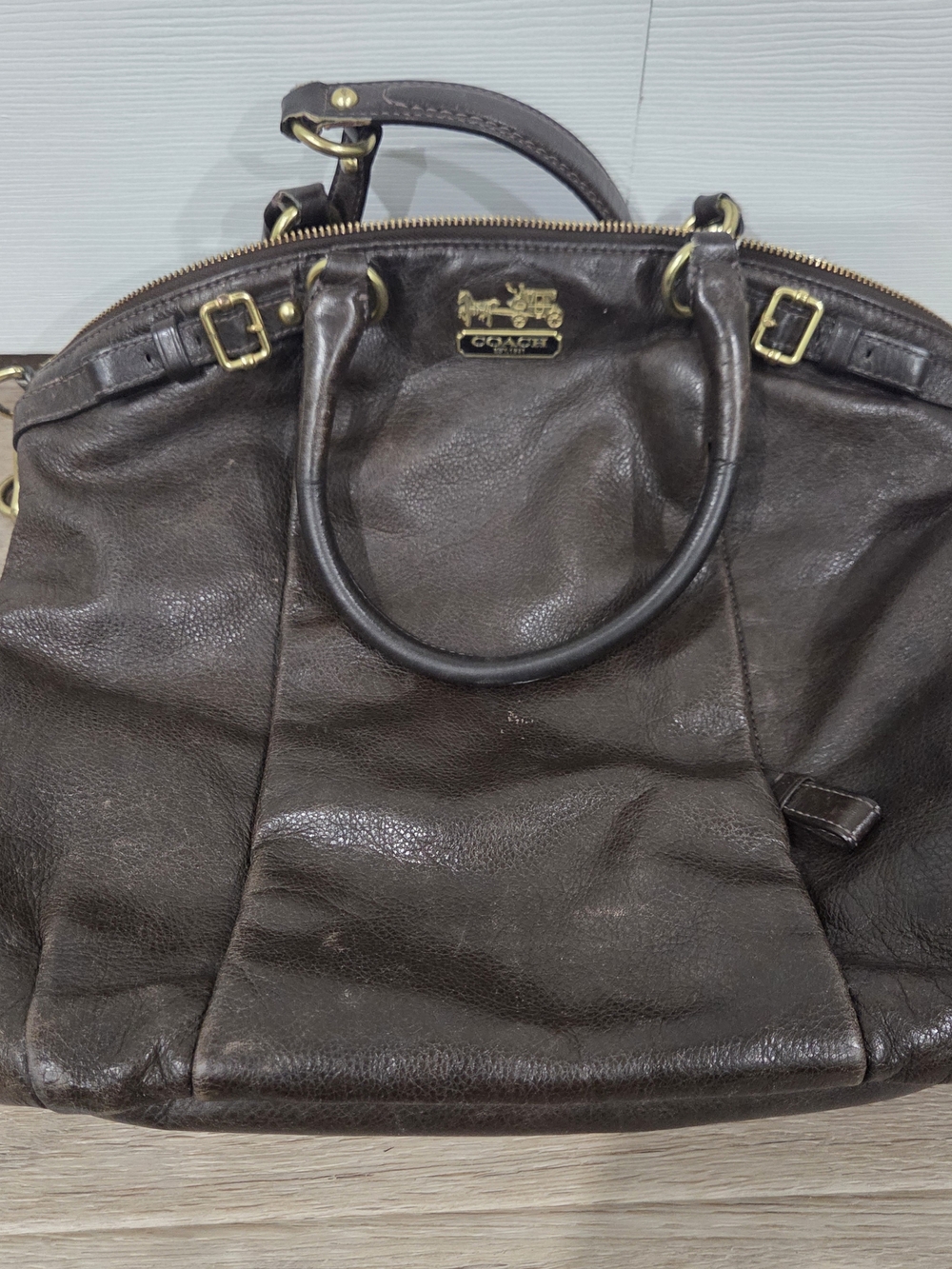 Coach Madison Dark Brown Leather Satchel with Gold Hardware
